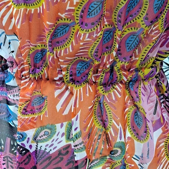 Roma Beachwear Size Small/Medium Sheer Coverup Pink Peacock Feathers EUC - Picture 7 of 11